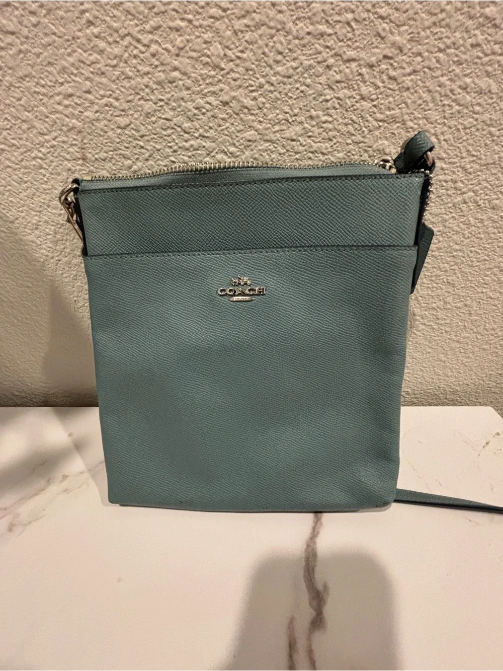 COACH Pebble Leather Crossbody in Sea Glass